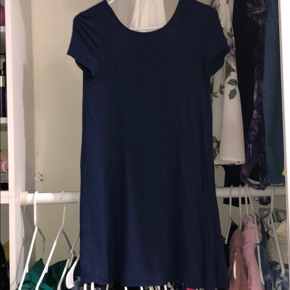 Simple open back blue day dress